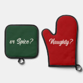 Ondeugend of Spice Grappig Kerstcadeau Rood Groen Ovenwant & Pannenlap Set (Voorkant)