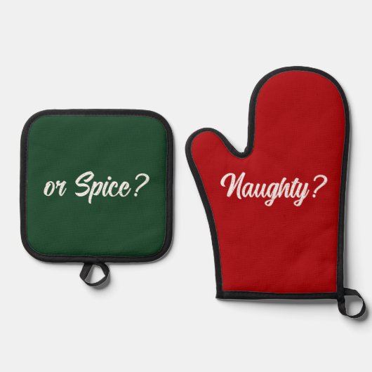 Ondeugend of Spice Grappig Kerstcadeau Rood Groen Ovenwant & Pannenlap Set (Voorkant)