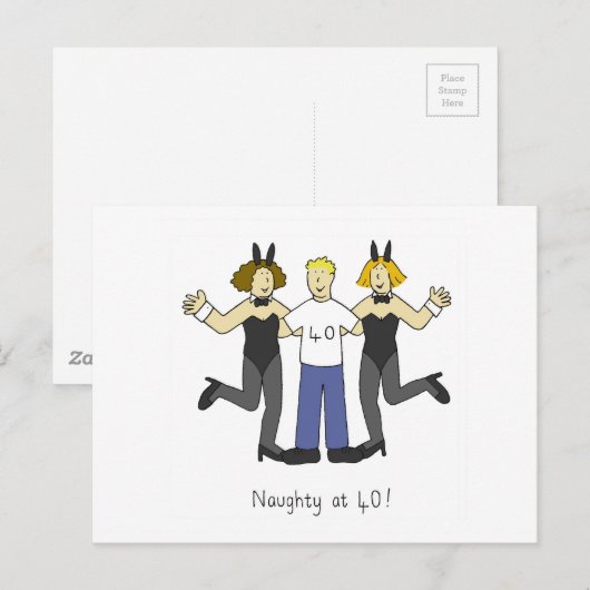 Ondeugend op 40! Verjaardag Groeten Cartoon. Briefkaart (Voorkant / Achterkant)
