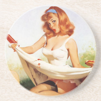 Ondeugend Picknick Pin Up Meisje Zandsteen Onderzetter