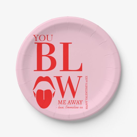 Ondeugend Roze Rode Valentijnsdag Kaart Papieren Bordje (Voorkant)