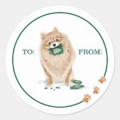 Ondeugende Hond Waterverf Pommerse Eet Vakantie Ka Ronde Sticker (Voorkant)