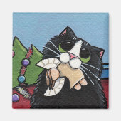 Ondeugende Kat bij Kerstmis Magnet (Voorkant)