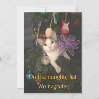 Ondeugende Kat in Kerstboom Flat Feestdagenkaart