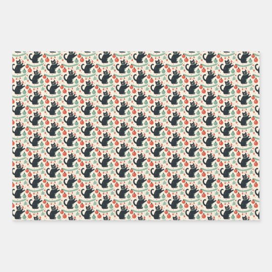 Ondeugende Kerstkat met Ornamenten Inpakpapier Vel (Voorkant 3)