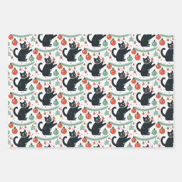 Ondeugende Kerstkat met Ornamenten Inpakpapier Vel