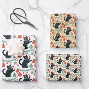 Ondeugende Kerstkat met Ornamenten Inpakpapier Vel
