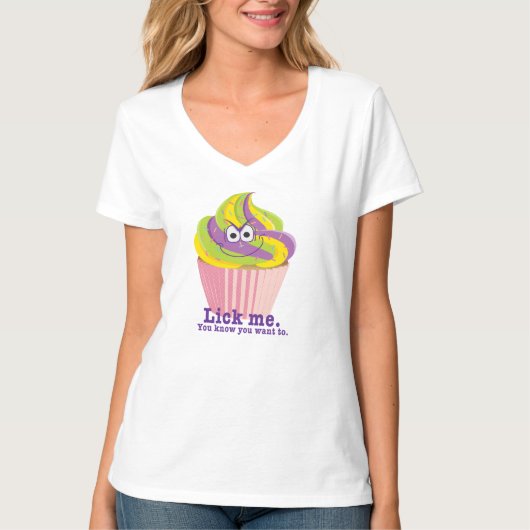 Ondeugende Sly Innuendo Cupcake Lick Me T-shirt (Voorkant)