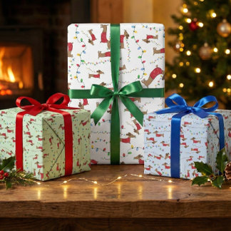 Ondeugende Wiener Hond Stelen Kerstboom Lichten Inpakpapier Vel