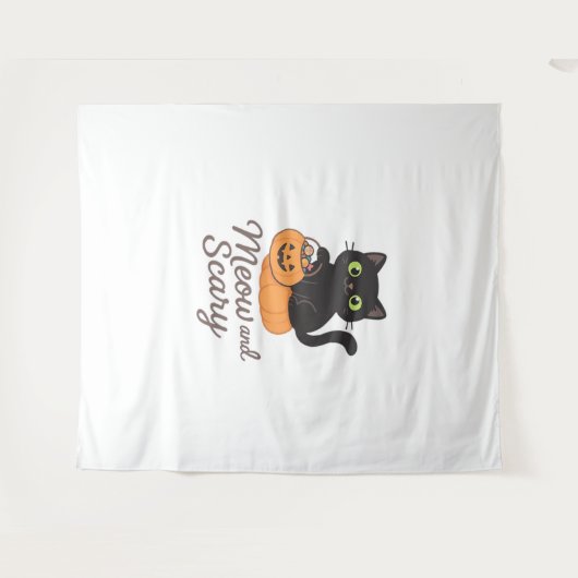 Ondeugende zwarte kat met gloeiende groene ogen op wandkleed (Voorkant (horizontaal))