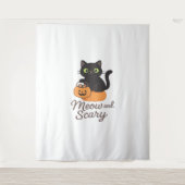 Ondeugende zwarte kat met gloeiende groene ogen op wandkleed (Voorkant)