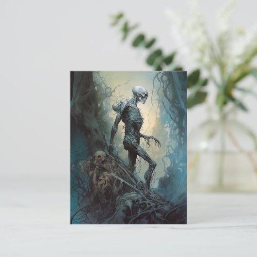 Ondode Skeleton Monster Gothic Horror Art Briefkaart (Staand voorkant)