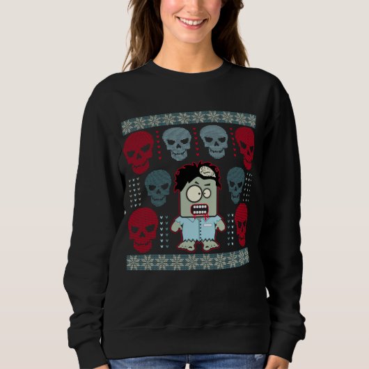 Ondood Zombie en Skulls Ugly Holiday Sweater (Voorkant)