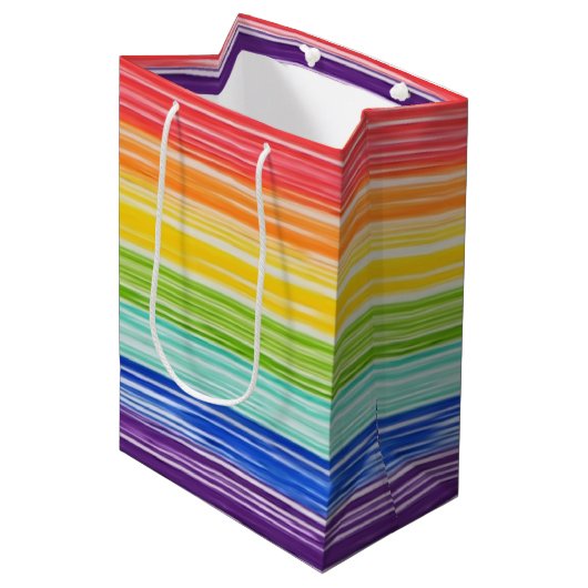 Ondoorzichtige regenboogstrepen medium cadeauzakje (Voorkant Gekanteld)