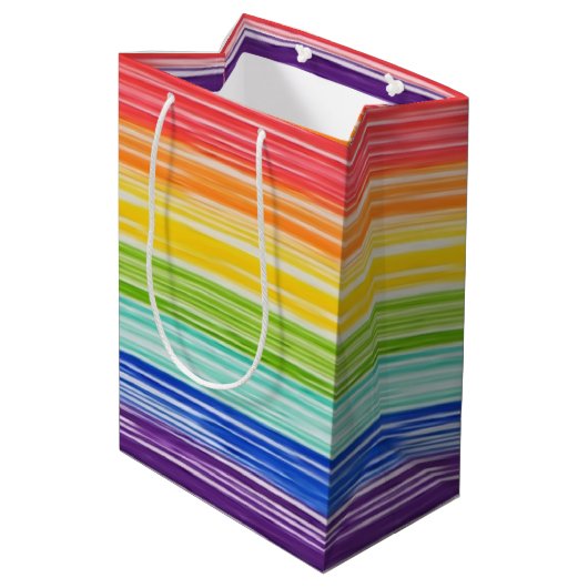 Ondoorzichtige regenboogstrepen medium cadeauzakje (Achterkant Gekanteld)