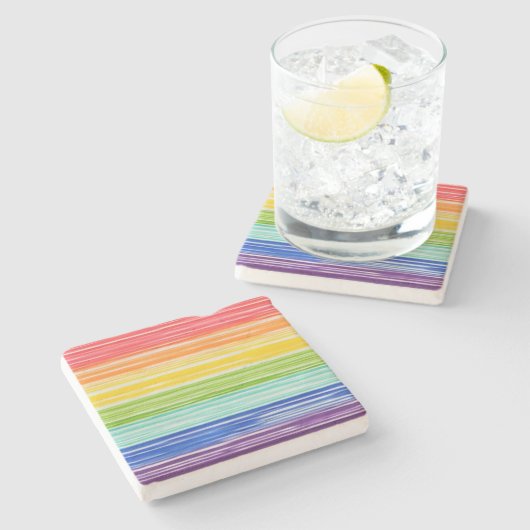 Ondoorzichtige regenboogstrepen stenen onderzetter (Zijkant)