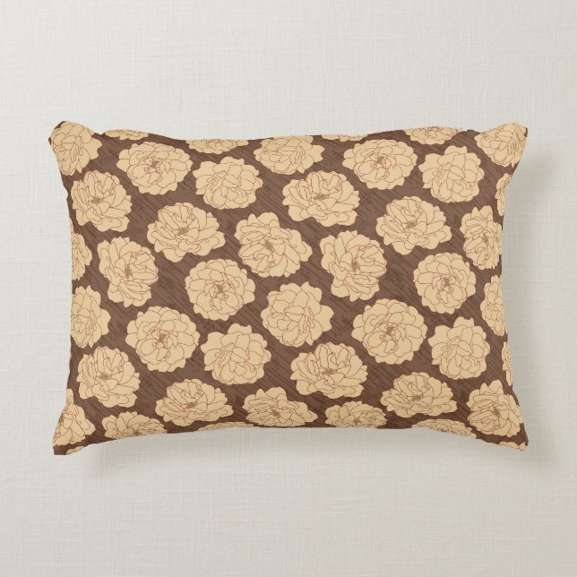 Ondoorzichtige Rozen op walnootbruin - naadloos pa Accent Kussen (Voorkant)