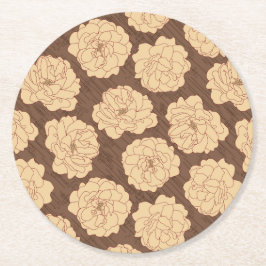 Ondoorzichtige Rozen op walnootbruin - naadloos pa Ronde Kartonnen Onderzetter
