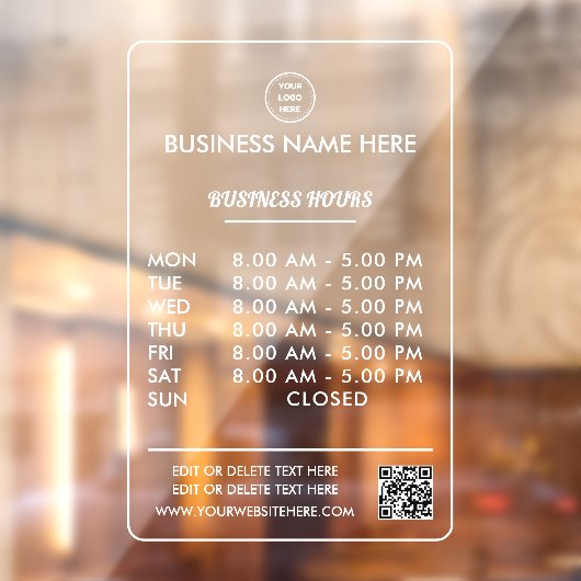 Ondoorzichtige witte openingsuren voor bedrijven m raamsticker (Vel 2)