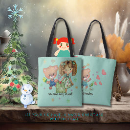 Ondraaglijk lief meisje en teddybeer in het Blauwg Tote Bag