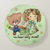 Ondraaglijk lief meisje en teddybeer rond kussen (Voorkant)