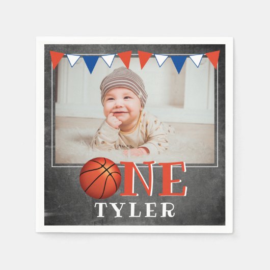 ONE 1st Birthday Basketball Ball Servet (Voorkant)