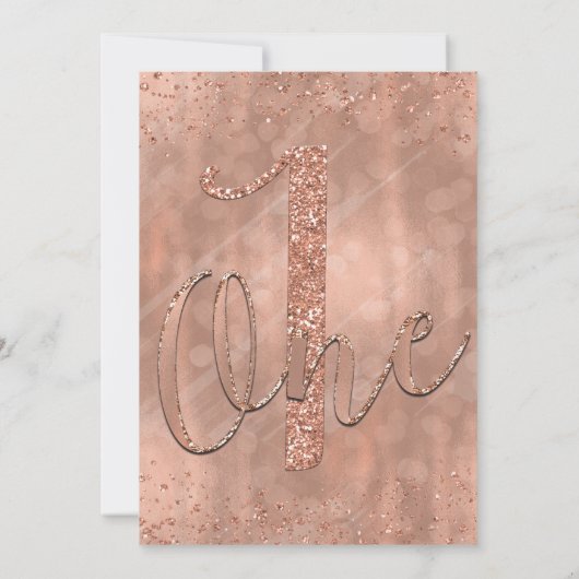 ONE 1st Birthday Faux Roos Gold Glitter Invitation Kaart (Achterkant)