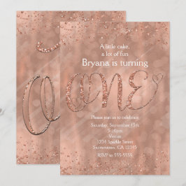 ONE 1st Birthday Faux Roos Gold Glitter Invitation Kaart