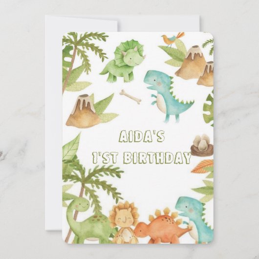 One-A-Saurur dinosaurus Eerste verjaardag uitnodig Kaart (Achterkant)