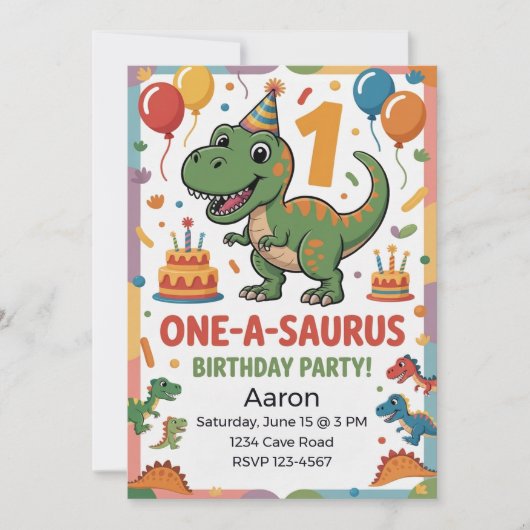 One-A-Saurus 1e Verjaardag | Groene Dinosaur Kaart (Voorkant)
