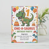 One-A-Saurus 1e Verjaardag | Groene Dinosaur Kaart (Staand voorkant)