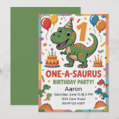 One-A-Saurus 1e Verjaardag | Groene Dinosaur Kaart (Voorkant / Achterkant)