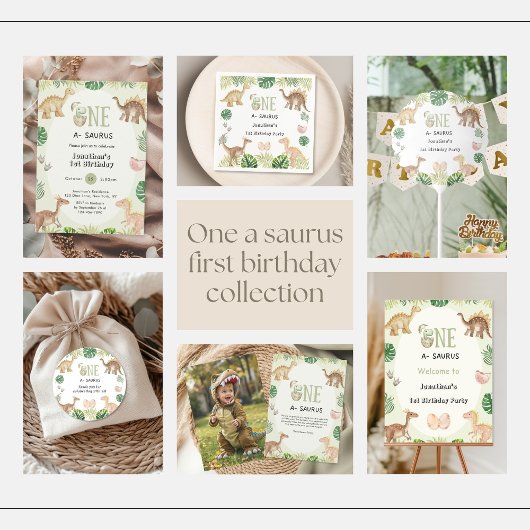 One A-Saurus 1st Birthday Photo Invitation Kaart