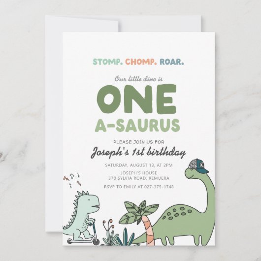 One-a-saurus Birthday Party Invitation Kaart (Voorkant)