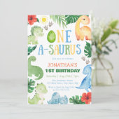One A-Saurus Dino 1e Verjaardag Kaart (Staand voorkant)