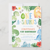 One A-Saurus Dino 1st Birthday Kaart (Voorkant)
