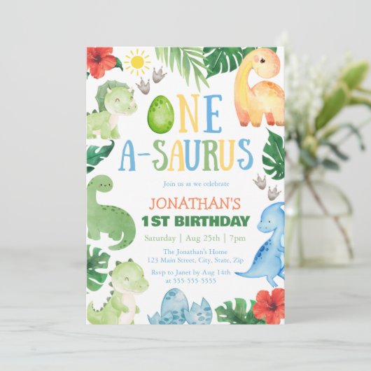 One A-Saurus Dino 1st Birthday Kaart (Staand voorkant)