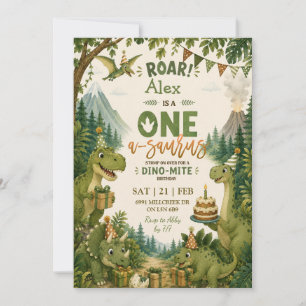 One-a-saurus dino verjaardagsuitnodiging kaart
