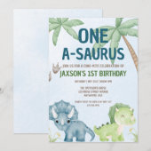 ONE-A-SAURUS Dinomite eerste verjaardag uitnodigin Kaart (Voorkant / Achterkant)