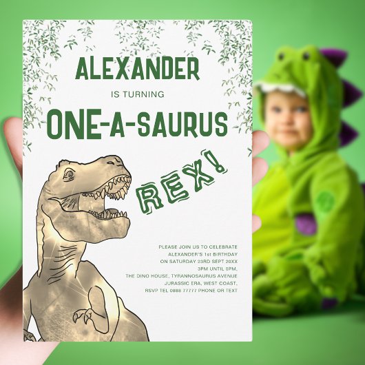 One-A-Saurus Dinosaur 1e verjaardagsfeest Kaart