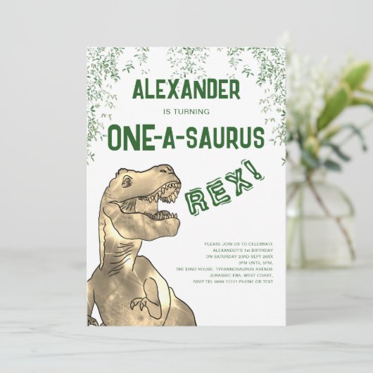 One-A-Saurus Dinosaur 1e verjaardagsfeest Kaart (Staand voorkant)