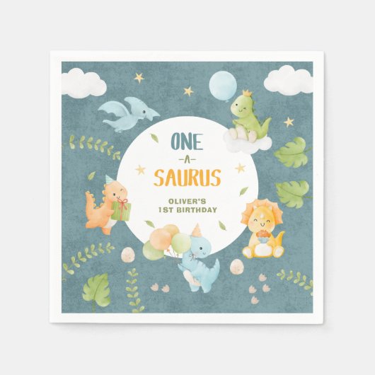 One-A-Saurus Dinosaur 1e Verjaardagsfeestje Servet (Voorkant)