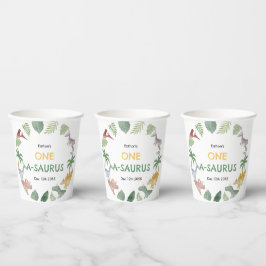 One A Saurus Dinosaur Boy Birthday Paper Cups Papieren Bekers