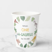 One A Saurus Dinosaur Boy Birthday Paper Cups Papieren Bekers (Voorkant)
