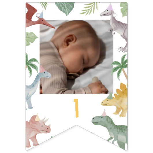 One A Saurus Dinosaur Boy Birthday Photo Banner (Tweede vlag)