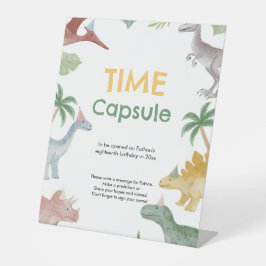 One A Saurus Dinosaur Boy Birthday Time Capsule  Reclamebord Met Voetstuk