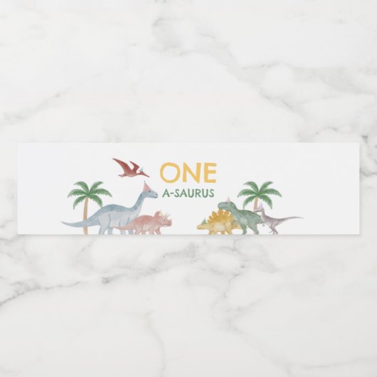 One A Saurus Dinosaur Boy Birthday  Waterfles Etiket (Enkel label)