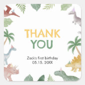 One A Saurus Dinosaur Boy Square Vierkante Sticker (Voorkant)