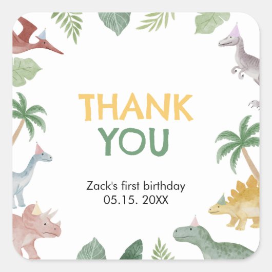 One A Saurus Dinosaur Boy Square Vierkante Sticker (Voorkant)