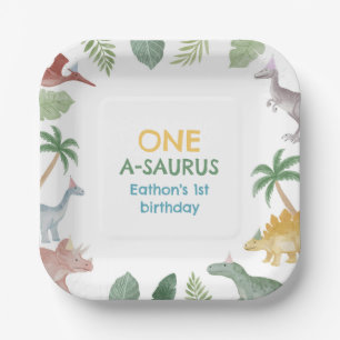 One A Saurus Dinosaur Boy Verjaardag Vierkant  Papieren Bordje